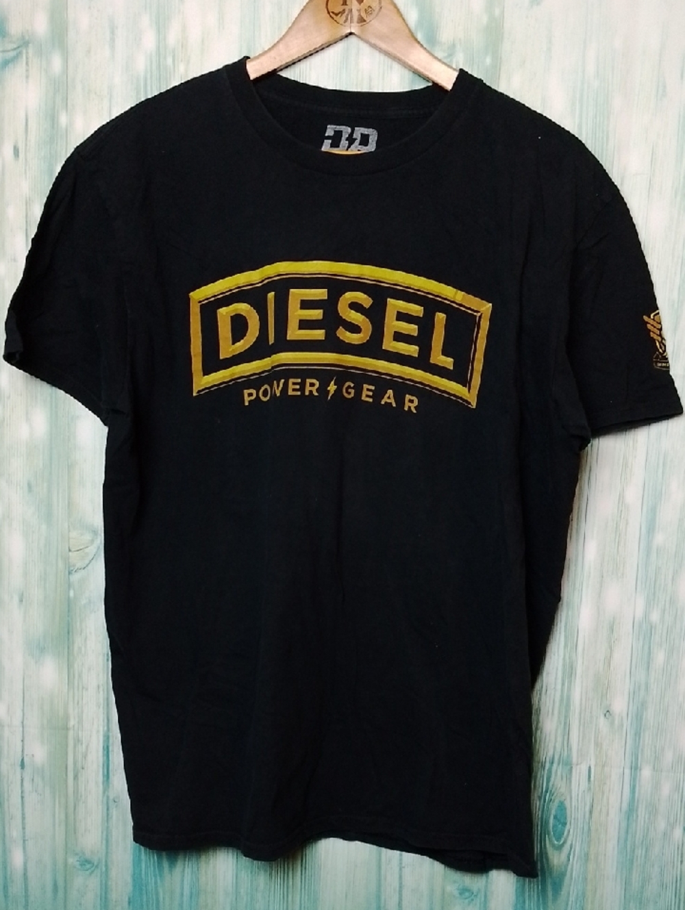 Diesel Black T‑Shirt with Gold Power Gear Logo XL